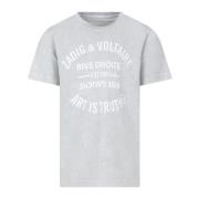 Grå Bomuld T-Shirt med Korte Ærmer