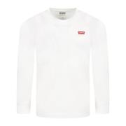 Hvid Langærmet T-shirt med Broderet Logo