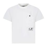 Hvid Bomuld T-Shirt med Trykknap Lomme
