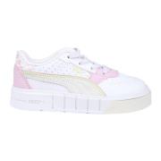 Hvide Lave Sneakers med Pink og Grønne Detaljer