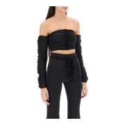 Skinnende Off-Shoulder Rynket Cropped Top