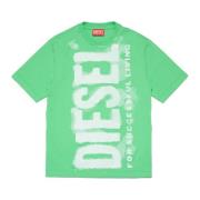 Crew-Neck Jersey T-Shirt med Vandfarveeffekt Logo