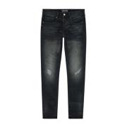 Mørkeblå Slim Fit Jeans med Distressed Detaljer