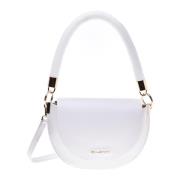 Shoulder bag in white tumbled leather