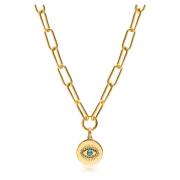 Men's Gold Paperclip Chain with Evil Eye Coin