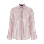 Pink Sequin Transparent Skjorte
