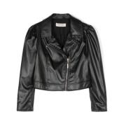 Studded faux leather biker jakke