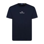 Blå Bomulds T-shirt med Hvid Skrift