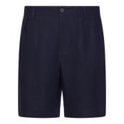 Blå Linned Herringbone Easy Pant Shorts