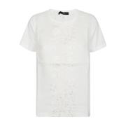 Etnisk Broderet Bomuld Hvid T-shirt