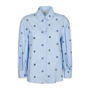 Blå geometrisk bomuldsskjorte pufærmer