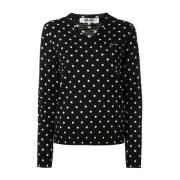 Sort prikket V-hals pullover