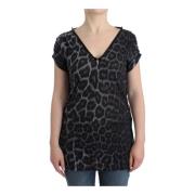 Leopard Modal V-Neck Top Grå