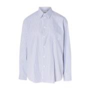 Oversize Stribet Bomuldsskjorte Hvid Blå