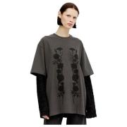 Fluffy Sleeve Grafisk T-Shirt