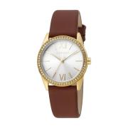 Elegant Clara Leather Watch with Crystals
