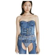 Denim Bustier med Spænde Detalje