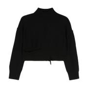 Sort Distressed Sweater med Cut-Out Detalje