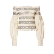 Broderet Off-Shoulder Bomuldsskjorte