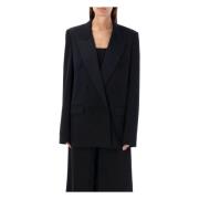 Sort Dobbelt-Breasted Tuxedo Blazer Jakke