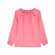 Satin Bluse med Rund Hals