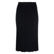 Navy Blue Wool Pleated Midi Skirt