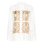 Ivory Silke Loose-Fit Skjorte med Cut-Out Krave