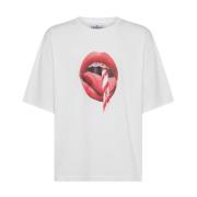 Grafisk Mund Print Hvid T-shirt