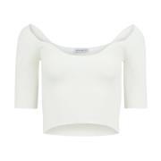 Off White Heart Neckline Cropped Top