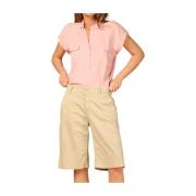 Straight Chino Bermuda Shorts i Lyse Beige