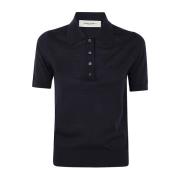 Navy Merinould Polo Strik Top