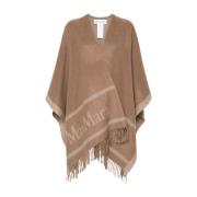 Uld Jacquard Logo Cape med Frynser