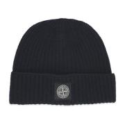 Sort Uld Beanie Hat med Logo