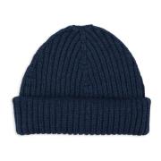 Blå Ribstrikket Beanie Hat Unisex