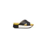 Sort Læder Platform Sandal