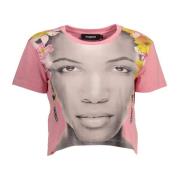 Stilfuld Pink Prydet Bomuld T-Shirt