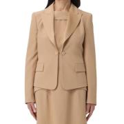 Beige Tuxedo Jakke Crepe Kamel