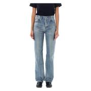 Blå Mid Rise Straight Leg Jeans