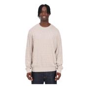 Beige Crewneck Sweater med All-Over Logo Print