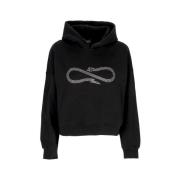 Sort/sølv Cropped Hoodie med Rhinestone Logo