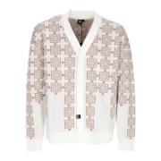 Brun/Hvid V-Hals Cardigan Sweater