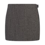 Sort Herringbone Shorts-Nederdel