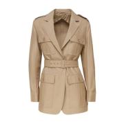 Brun Læder Trenchcoat Beige