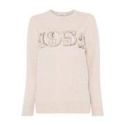 Beige Uld-Kashmir Sweater Pailletdetaljer