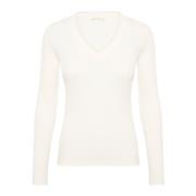 V-Neck Langærmet Top Whisper White