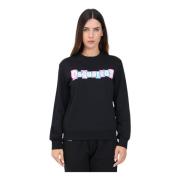 Sort Crewneck Sweatshirt med Farvet Logo Print