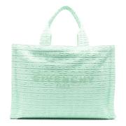 Grøn Jacquard Bomuld Tote Taske