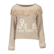 Beige Sweater med broderi til kvinder