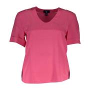 Silke V-Hals Logo T-Shirt i Pink