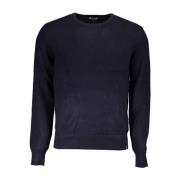 Blå Crew Neck Sweater med Kontrastdetaljer